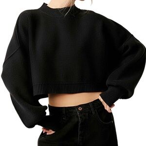 Free People Easy Street Crop Pullover | Black | M Medium | NWT | Fall Boho